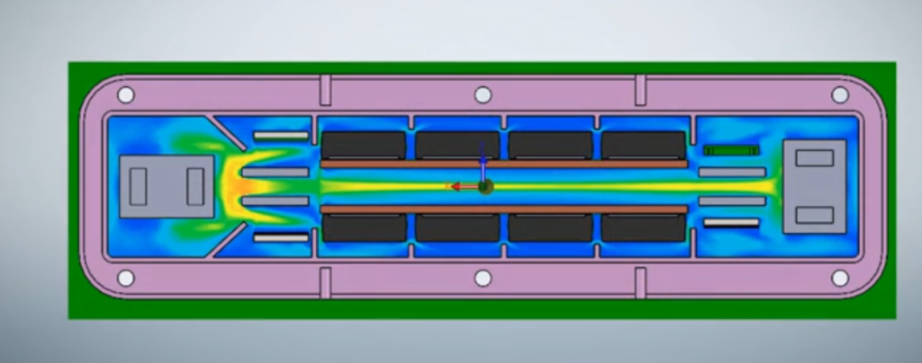 Resultado de temperatura e fluxo de um arranjo de refrigeração por fluido - By Siemens